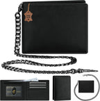 Billetera de Cuero Genuine con Cadena para Hombres: Billetera RFID con Cadena Antirrobo