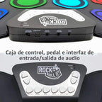 Rock And Roll It - CodeDrum. Juego de batería portátil enrollable para niños y adultos. Almohadilla electrónica de silicona arcoíris | Auriculares | Pedales | Baquetas | Folleto de ritmo de