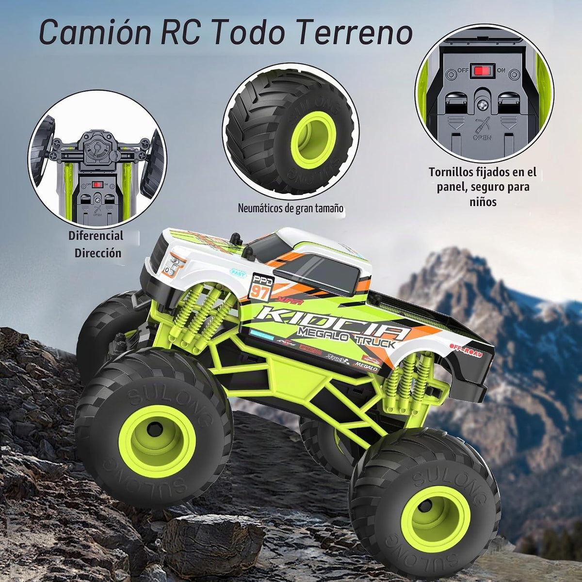 Auto a control remoto, juguete de camión monstruo de 20 KM/H para edades de 5 a 7 años, autos RC todo terreno a escala 1:16 para niños y niñas de 4 a 7 años, camión RC todoterreno de 2.4 GHz