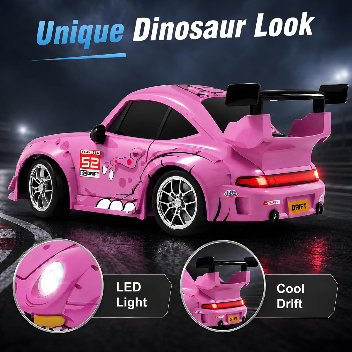 1:24 RC Drift Car 4WD Coche de carreras de alta velocidad con luces LED y 2