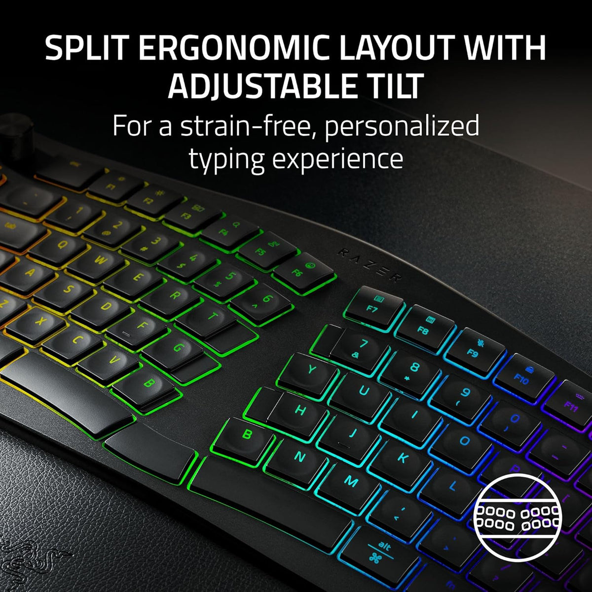 Razer Pro Type Ergo Inalámbrico División Ergonómico RGB teclado, negro