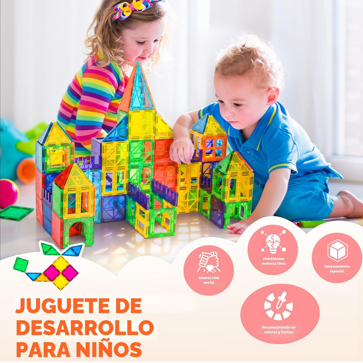 cossy Juego de 120 azulejos magnéticos, bloques magnéticos 3D con 2 coches