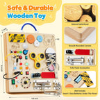 Tablero de actividades para niños pequeños - Juguetes Montessori para niños de 1, 2, 3 años, tablero de actividades sensoriales de madera, juguete de tablero antiestrés con interruptores y cajas de