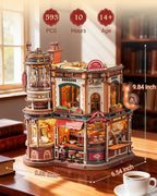 ROKR Dream Coffee Factory, modelo de caja de música de madera, rompecabezas mecánicos 3D de madera para adultos, kit de construcción con luces LED móviles, kit de casa en miniatura, regalo de