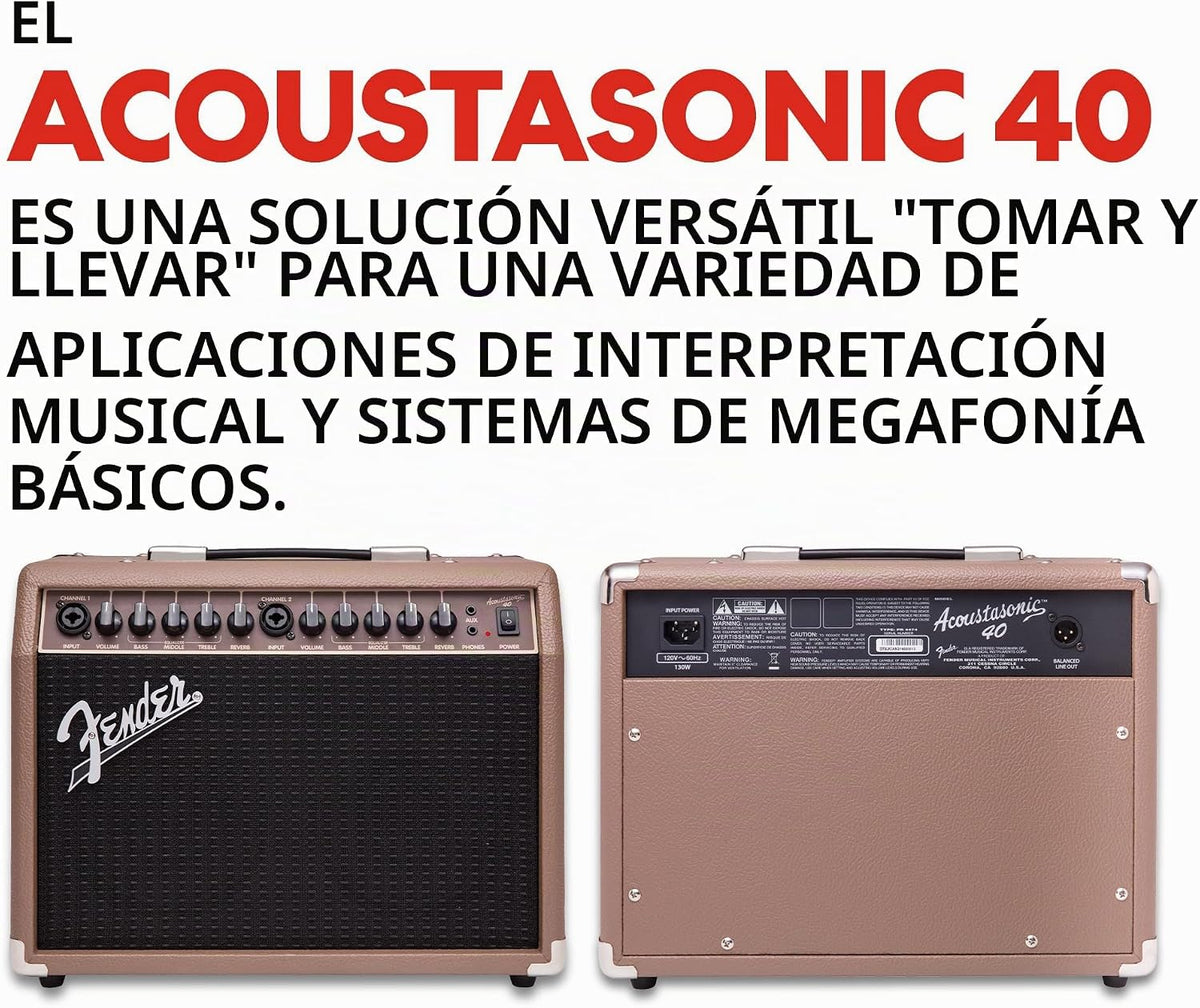 Fender Acoustasonic Amplificador de guitarra acústica de 40 W, combo de amplificador portátil