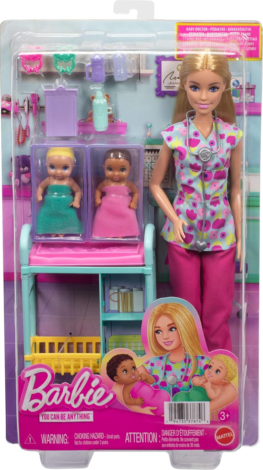 Barbie Careers - Juego de doctora de bebés con muñeca rubia de moda...