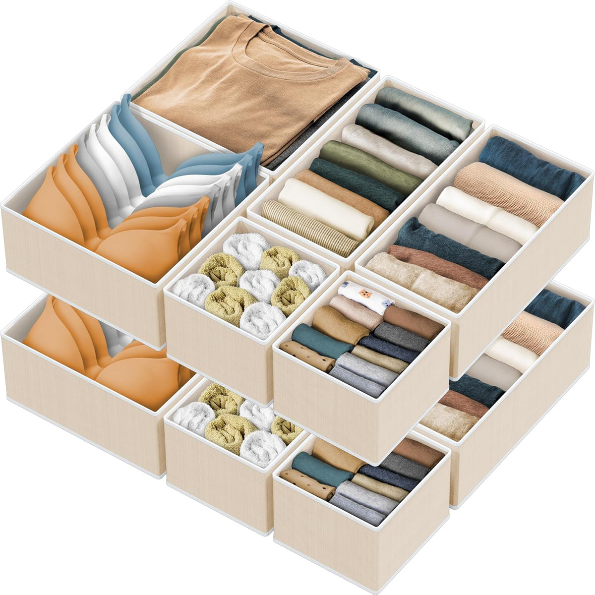 Simple Houseware Organizador de cajones plegables, juego de 12, color beige