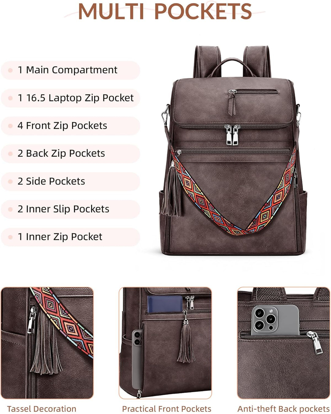 SYTRAH - Mochila de cuero para laptop para mujer, bolso de diseñado...