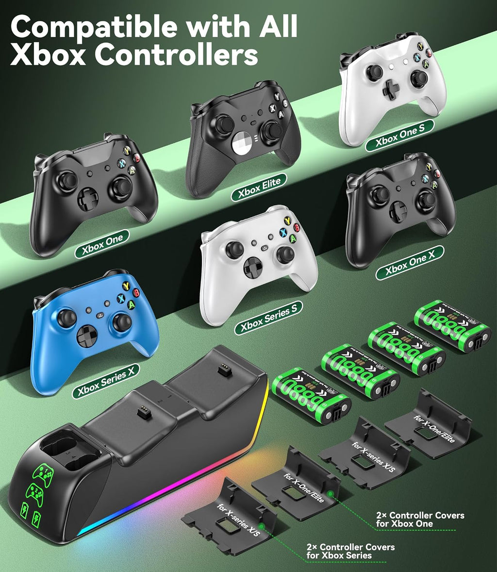 Cargador 4 en 1 para mandos Xbox Series/One X|S, con 4 paquetes de baterías recargables de 6880 mWh, carga controles remotos dobles y baterías simultáneamente, estación de carga cuádruple mejorada
