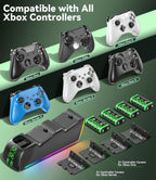 Cargador 4 en 1 para mandos Xbox Series/One X|S, con 4 paquetes de baterías recargables de 6880 mWh, carga controles remotos dobles y baterías simultáneamente, estación de carga cuádruple mejorada
