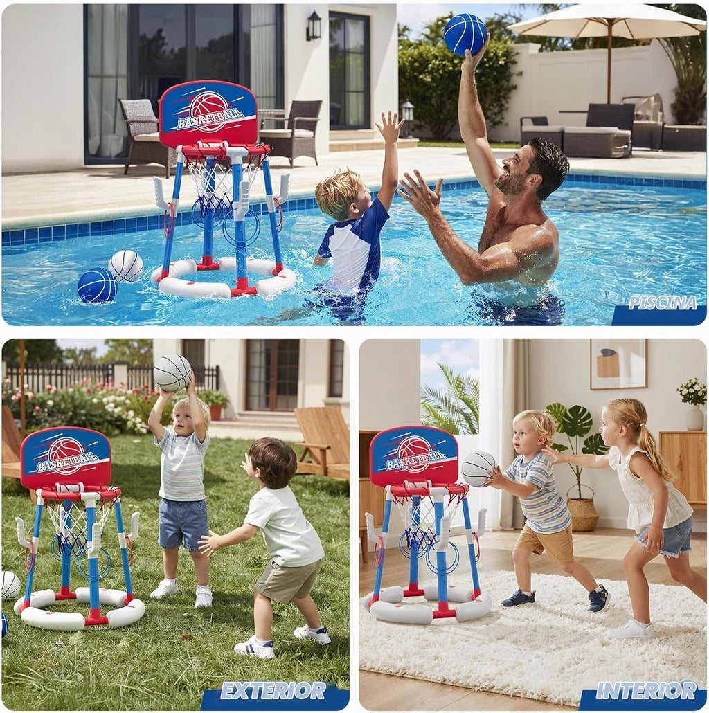 Juego de aro de baloncesto y lanzamiento de anillos 2 en 1, juguetes flotantes de piscina para niños