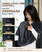 Manta térmica inalámbrica alimentada por batería; manta térmica portátil portátil portátil con capucha, batería de 20000 mAh, 9 zonas de calefacción, 3 niveles; chal térmico portátil sin cordón