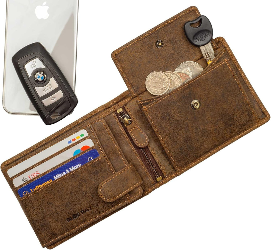 DiLoro Billetera plegable de cuero para hombre, tamaño completo, co...