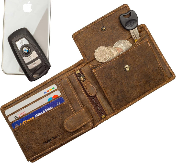 DiLoro Billetera plegable de cuero para hombre, tamaño completo, co...