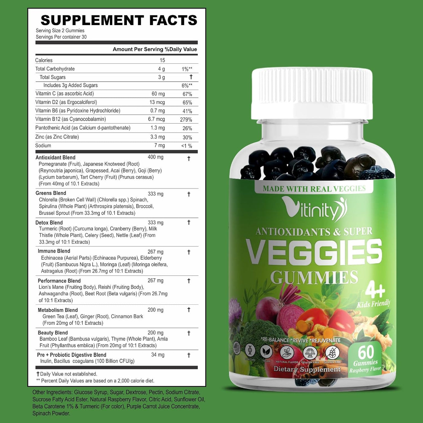 VITINITY Super Greens - Gomitas multivitamínicas | Hechas con 30 su...
