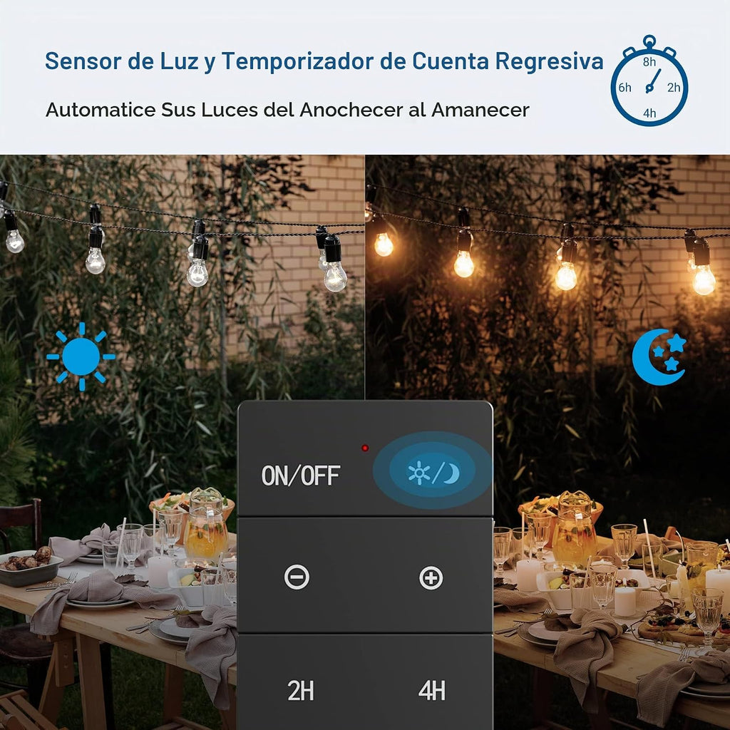 DEWENWILS - Regulador de intensidad de atardecer a amanecer para exteriores con temporizador para luces de patio