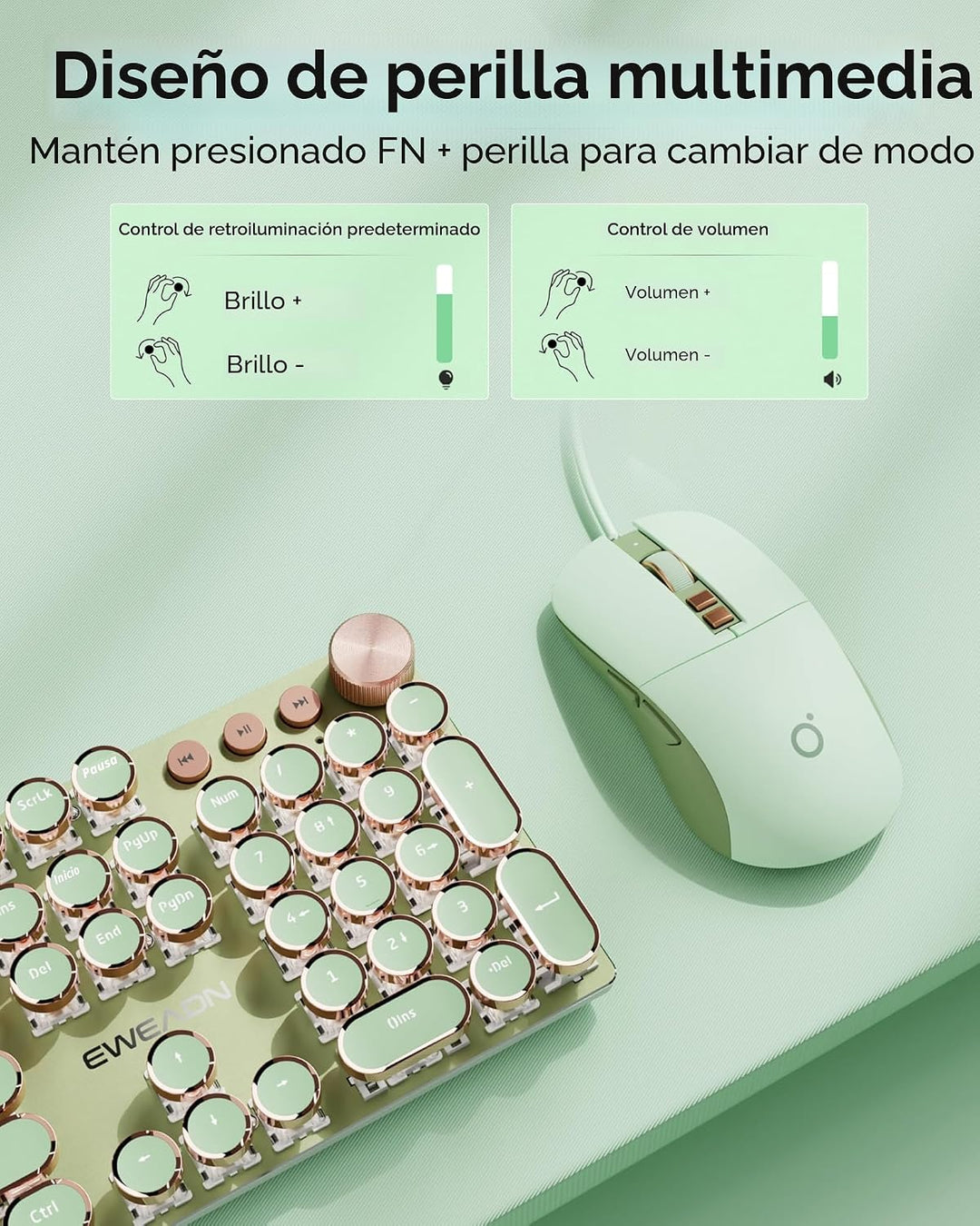 EWEADN Combo de teclado y ratón con cable estilo máquina de escribi...