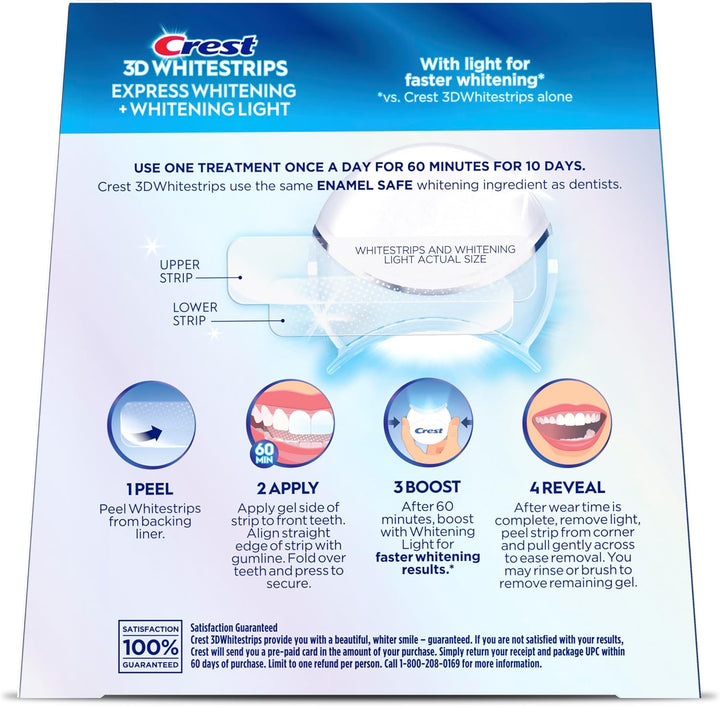 Kit de blanqueamiento dental Crest 3D Whitestrips Express con luz L...