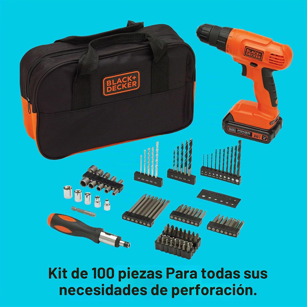 Taladro con iones de litio con 100 accesorios Black & Decker LD120VA 20-Volt MAX