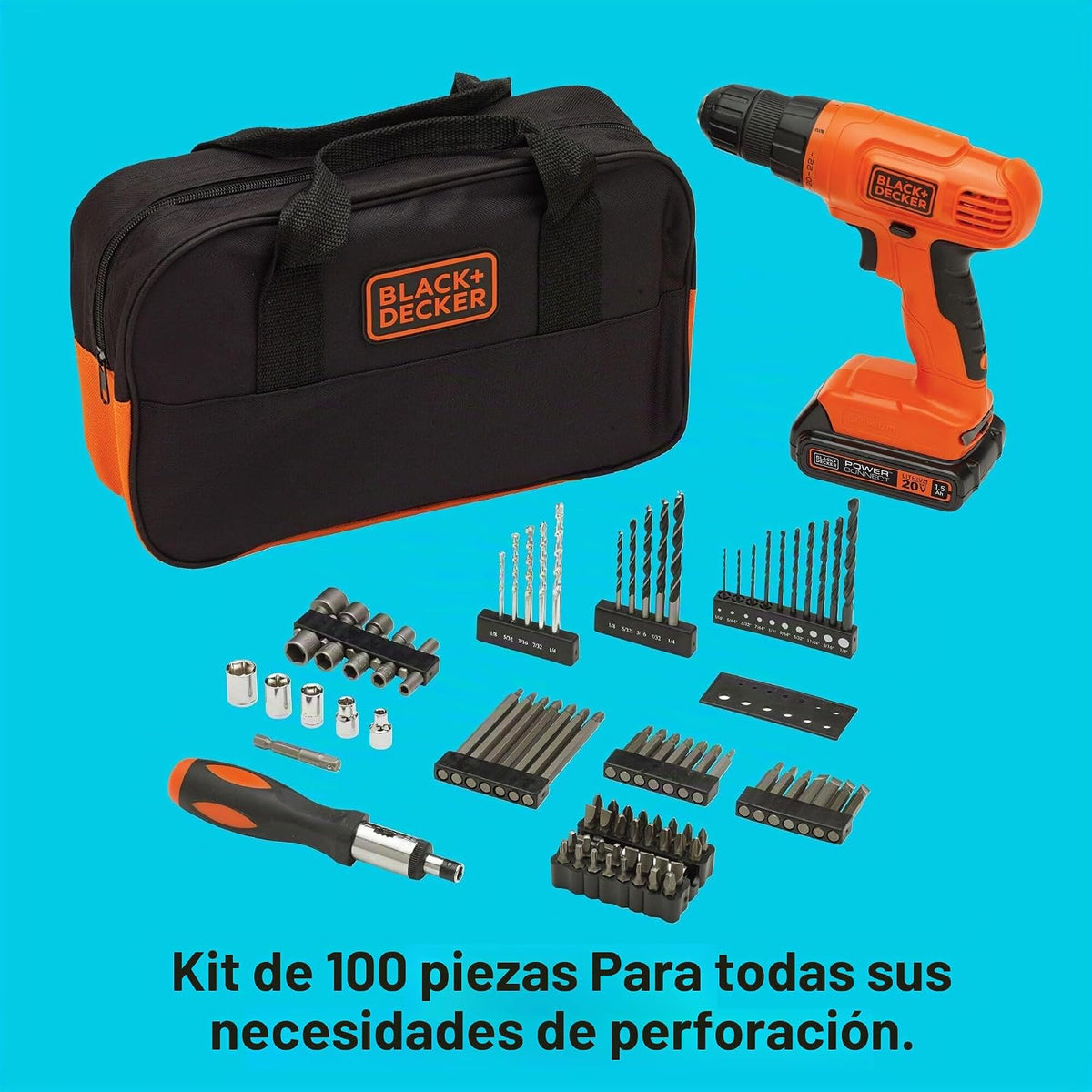 Taladro con iones de litio con 100 accesorios Black & Decker LD120VA 20-Volt MAX
