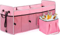 Organizador de maletero de automóvil con bolsa enfriadora individual, organizador de maletero de 3 compartimentos para automóvil, organizador de almacenamiento plegable para SUV (rosa)