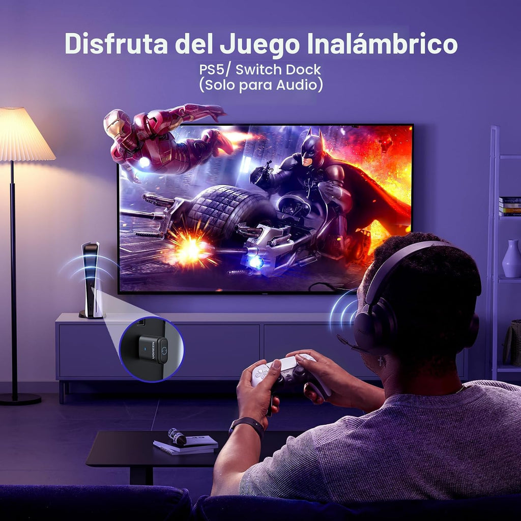 UGREEN Adaptador Bluetooth USB-C para PS5, Adaptador de Audio Bluetooth 5.3 con APTX Baja Latencia y aptX-Adaptive, Transmisor de Audio Inalámbrico para Conectar Auriculares Inalámbricos y Earbuds