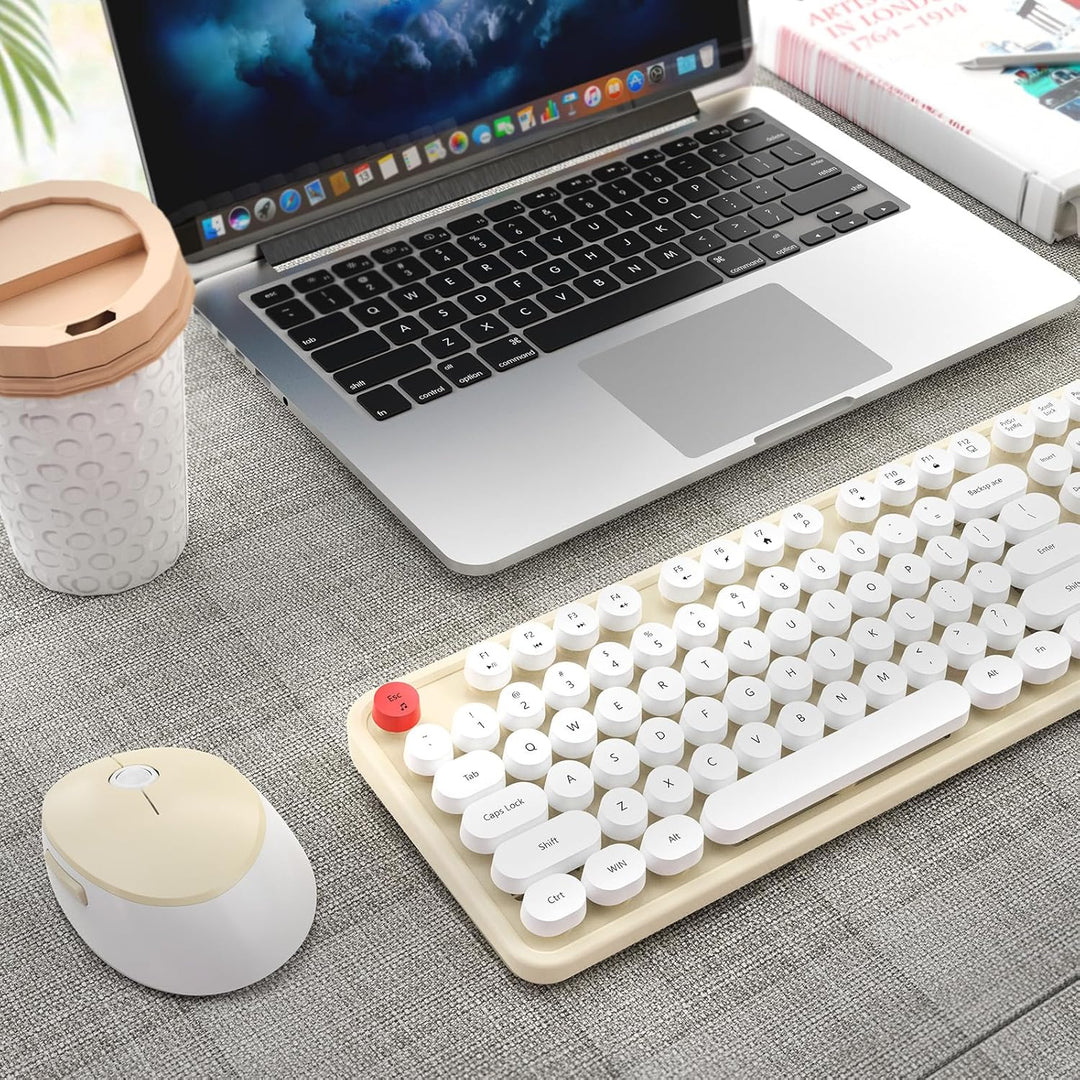 HotFox Combo de Teclado y Ratón Inalámbrico, Teclado Retro de Máqui...