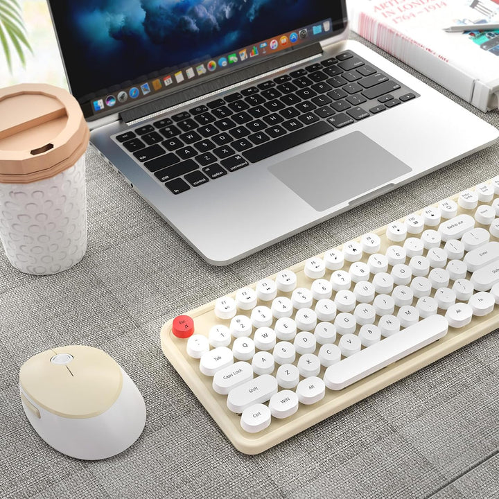 HotFox Combo de Teclado y Ratón Inalámbrico, Teclado Retro de Máqui...