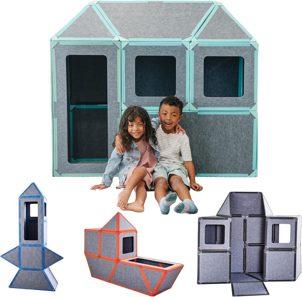 Superspace Paneles de construcción de fuertes magnéticos gigantes, juego grande, 24 paneles, azulejos magnéticos de tamaño real para niños, construye fuertes castillos cohetes, juguete STEM de 3 a 10