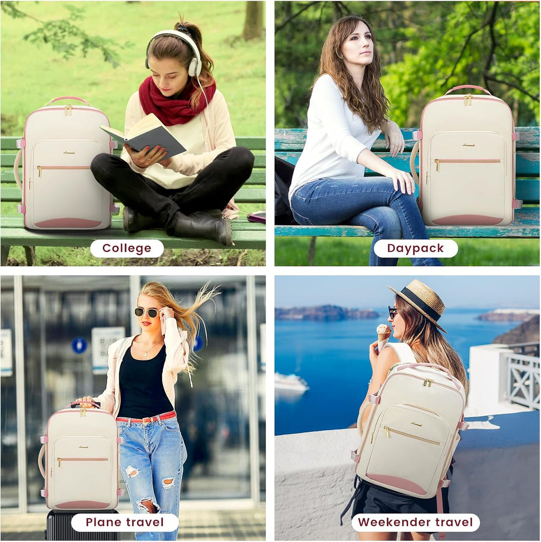 LOVEVOOK Mochila de viaje para llevar en cabina, Beige-rosado, Moch...