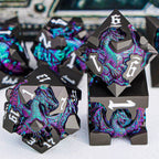 Juego de dados DND de dragones 3D con caja de regalo, dados D y D de metal para uso con juegos de rol D&D, juego de dados poliédricos de mazmorras D20 D12 D10 D8 D6 D4 (morado verde)