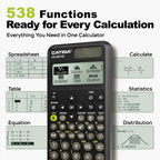 CATIGA Calculadora científica negra con pantalla HD estilo libro de texto, calculadoras científicas solares y de batería para estudiantes universitarios, secundaria e ingeniería, menú de iconos y