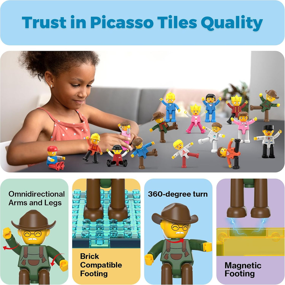 PicassoTiles - Juego de figuras de acción magnéticas para niños pequeños, con imán de expansión, kit educativo de aprendizaje STEM de simulación de juego para construcción, bloques de construcción, baldosas para desarrollo cerebral infantil