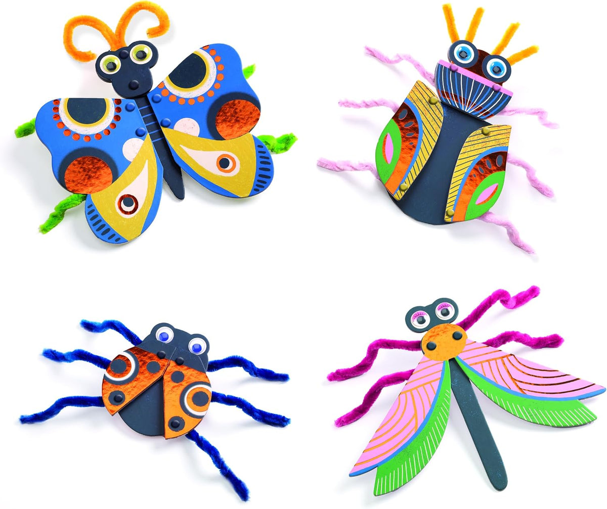 DJECO, Kit de manualidades de insectos peludos para niños, pompones 3D