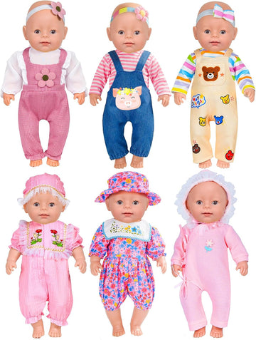 WONDOLL 6 juegos de accesorios y ropa para muñeca de bebé de 14-16...