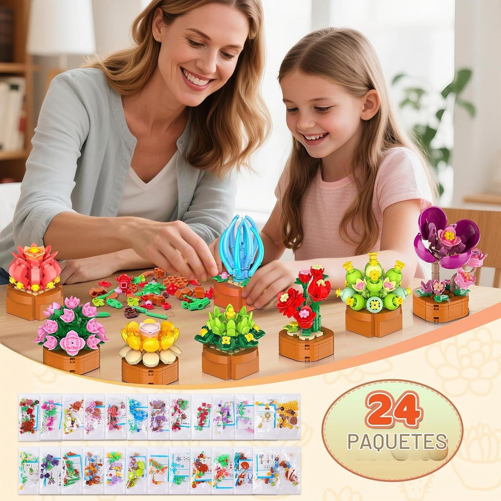 CUBIMANA Paquete de 24 mini construcción botánica de flores para adultos y