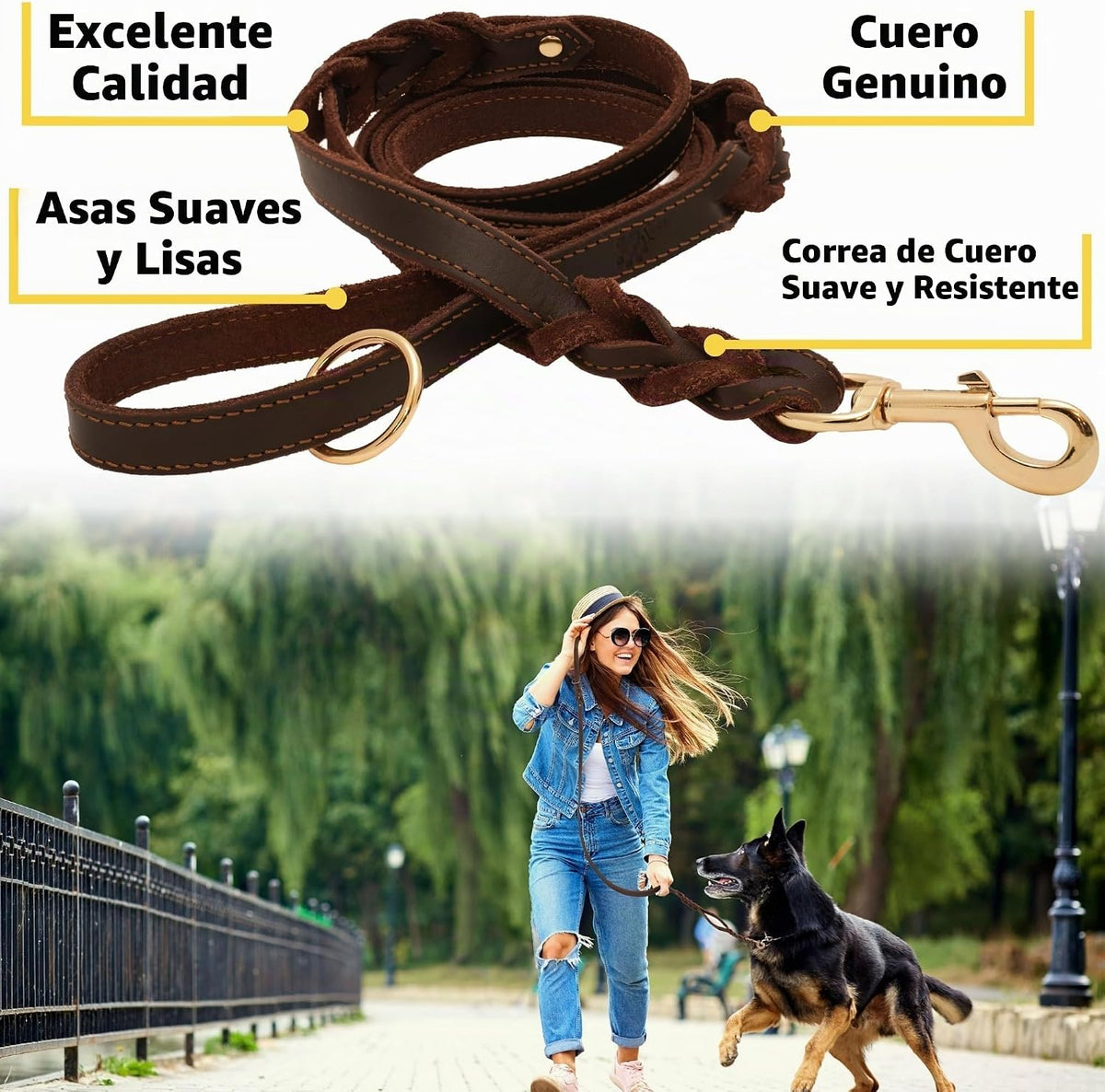 Correa de cuero para perro con asa de tráfico, 6 pies, perros