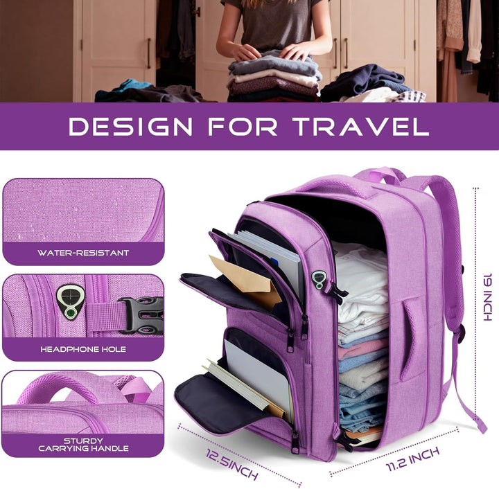 Fxcelets Mochila de viaje para mujer, mochila de transporte expansi...