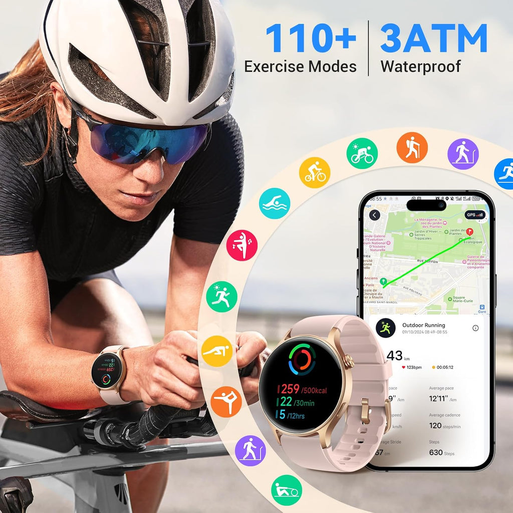 Fitpolo - Reloj inteligente para mujer, rastreador de fitness AMOLED de