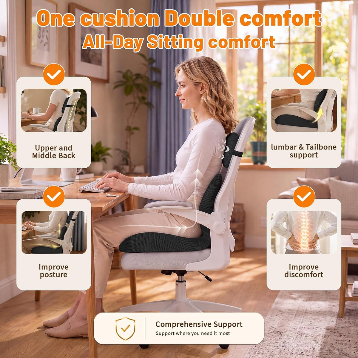 Almohadilla ergonómica para asiento y soporte lumbar para oficina