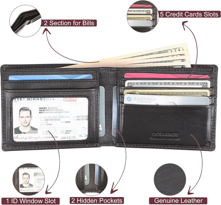 BOTANNER Cartera delgada plegable de cuero | Cuero genuino | Regalo...