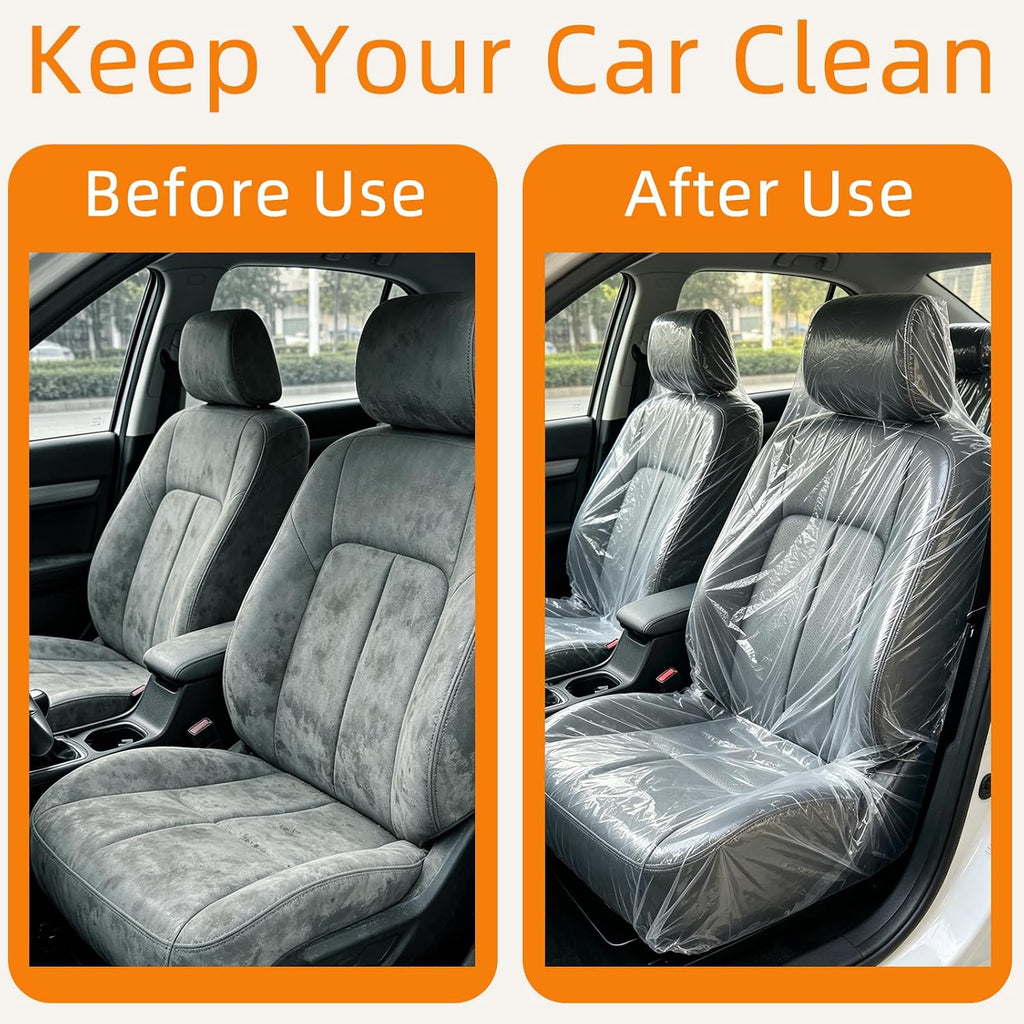 Paquete de 250 fundas desechables para asiento de automóvil, juego de protectores de asiento de plástico transparente para automóviles, incluye volante, selector de engranajes y fundas para