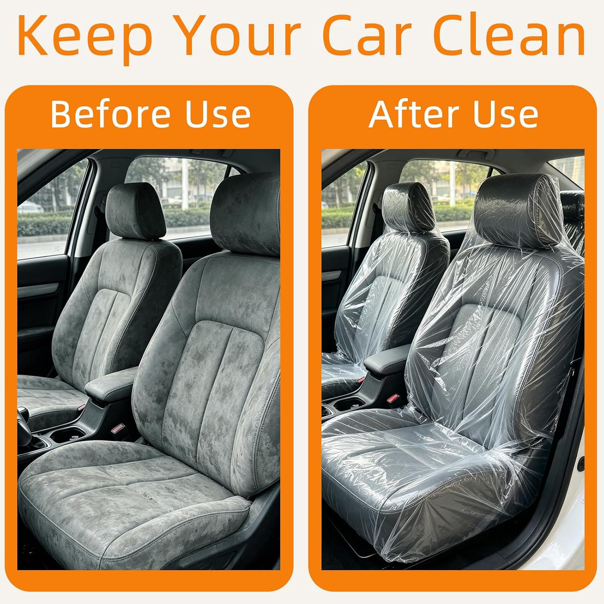 Paquete de 250 fundas desechables para asiento de automóvil, juego de protectores de asiento de plástico transparente para automóviles, incluye volante, selector de engranajes y fundas para