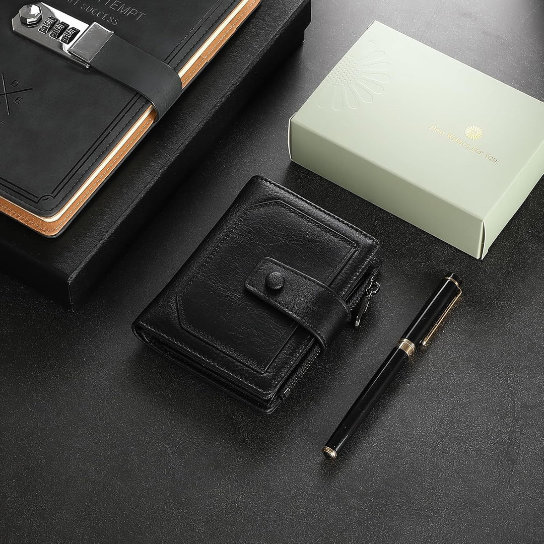 GAEKEAO Billeteras de cuero genuino para hombre con cremallera, blo...