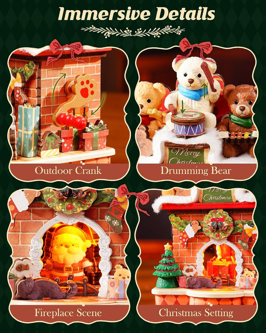Rolife Kit de casa en miniatura de Navidad, caja de música, decoración de