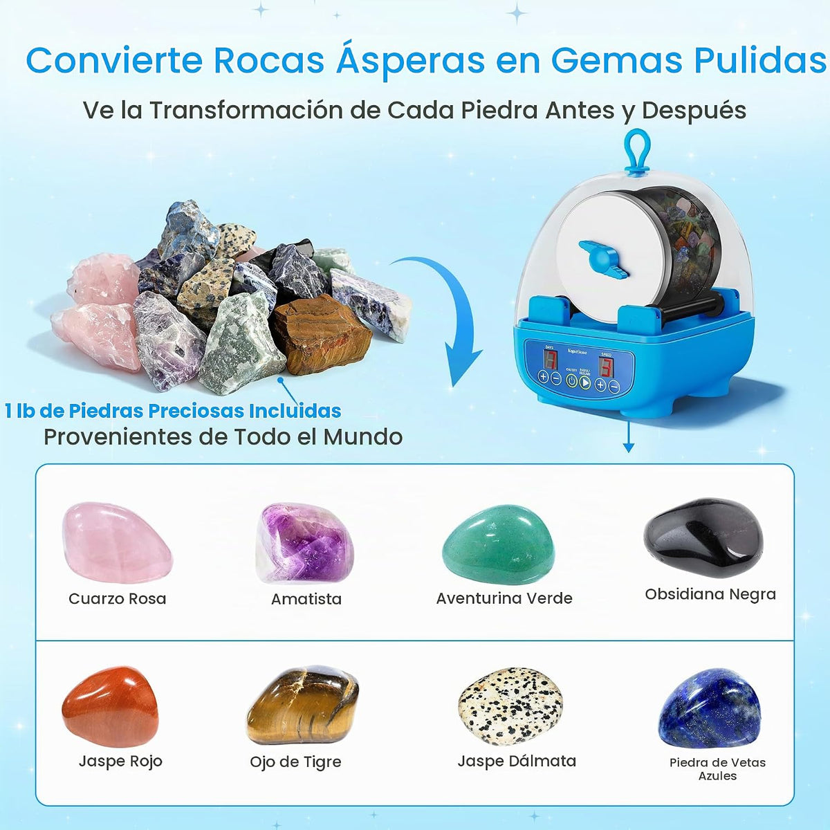 KomeStone Kit de vaso K5 Rock para niños y principiantes, pulidora de rocas