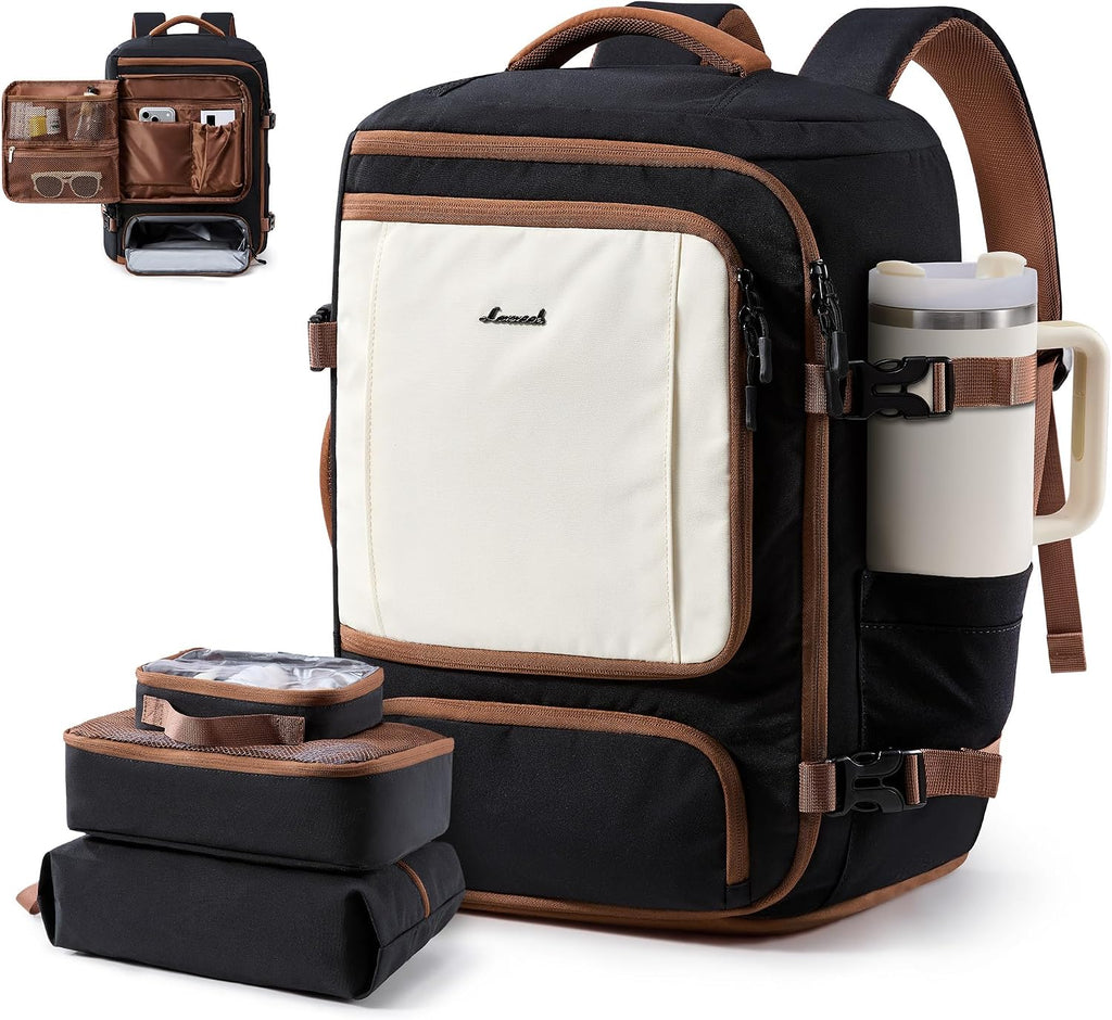 LOVEVOOK Mochila de viaje, Negro-blanco-marrón, 18 pulg., Viajes