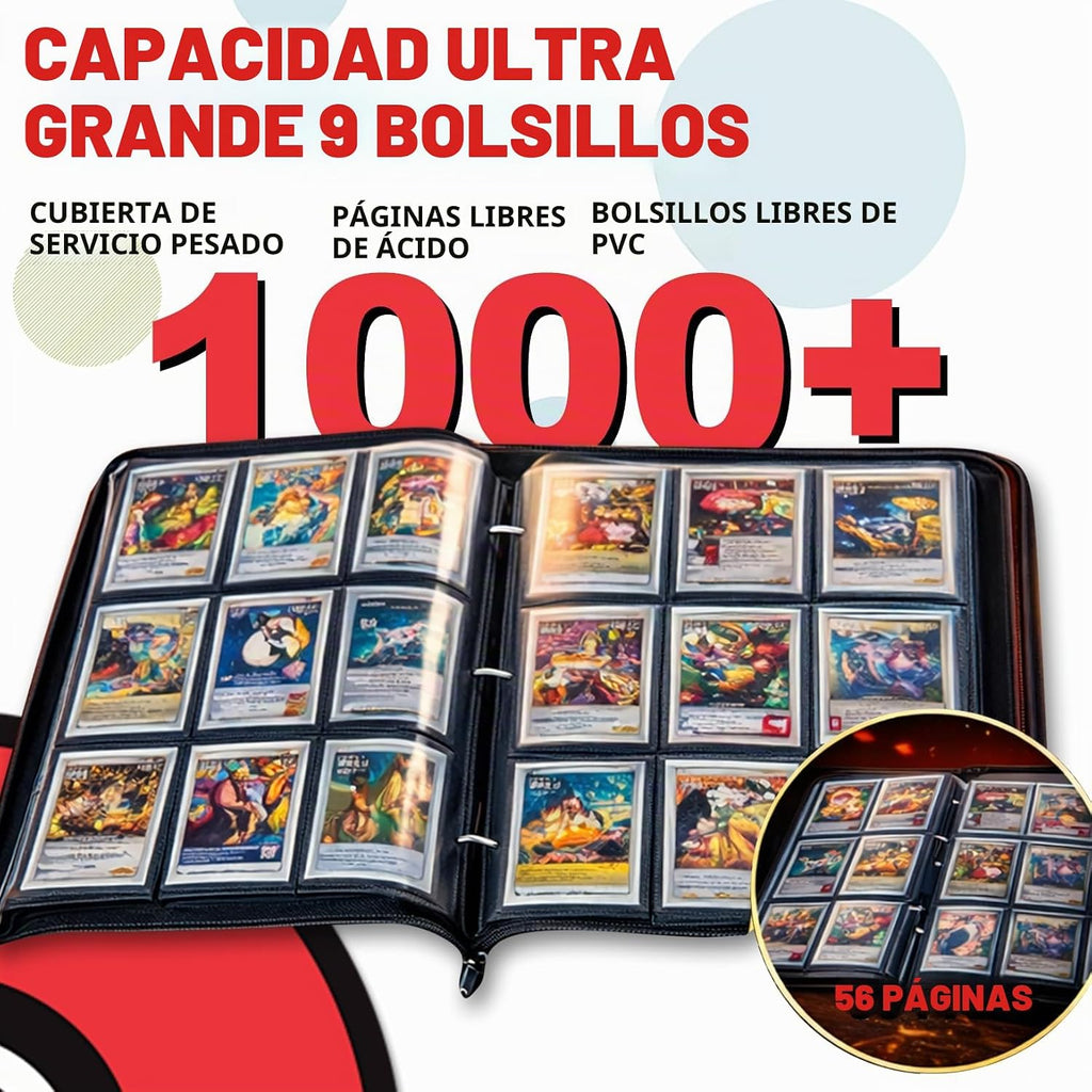 Carpeta de tarjetas 1008 con 9 bolsillos, carpeta de 3 anillos para tarjetas intercambiables con 56 páginas extraíbles, alto almacenamiento, impermeable, soporte para tarjetas de colección