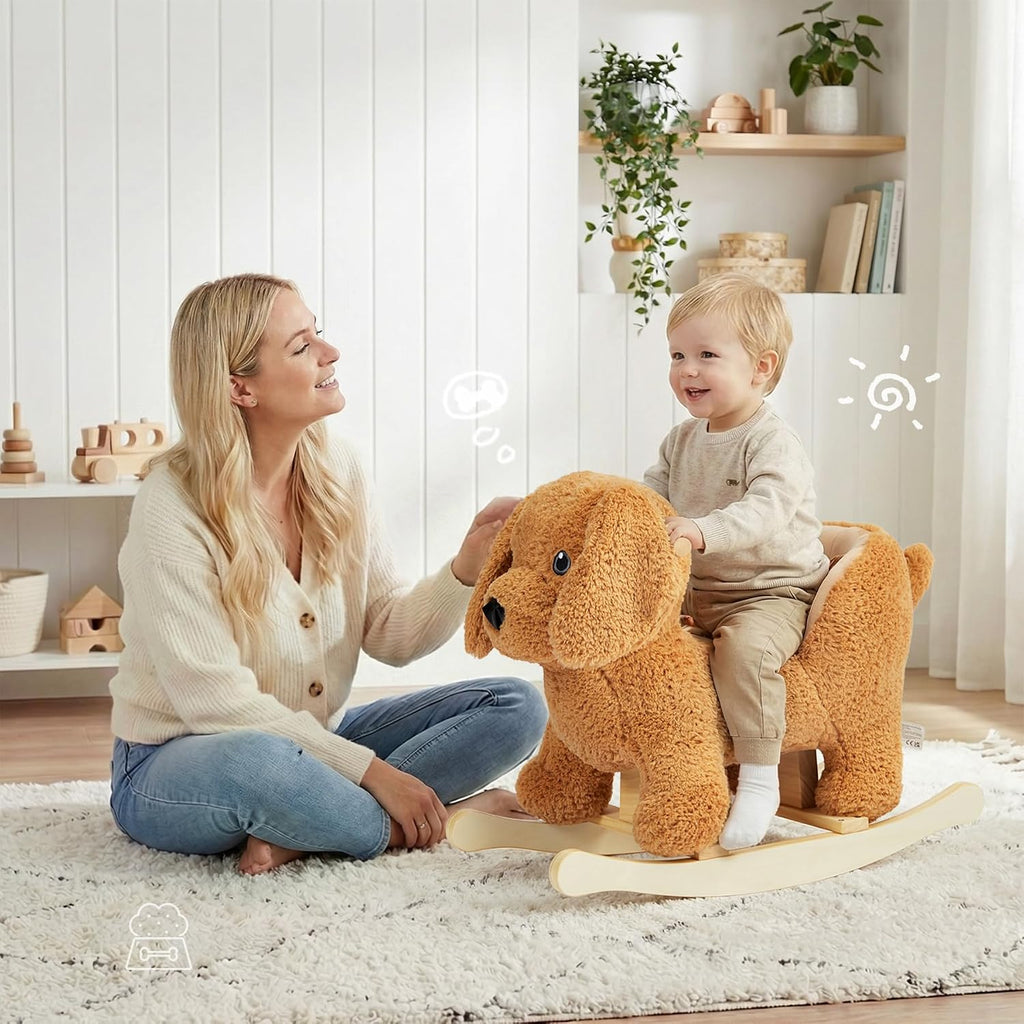 Caballo mecedor para bebé, caballo mecedor de madera caniche para niños pequeños de 1 a 3 años