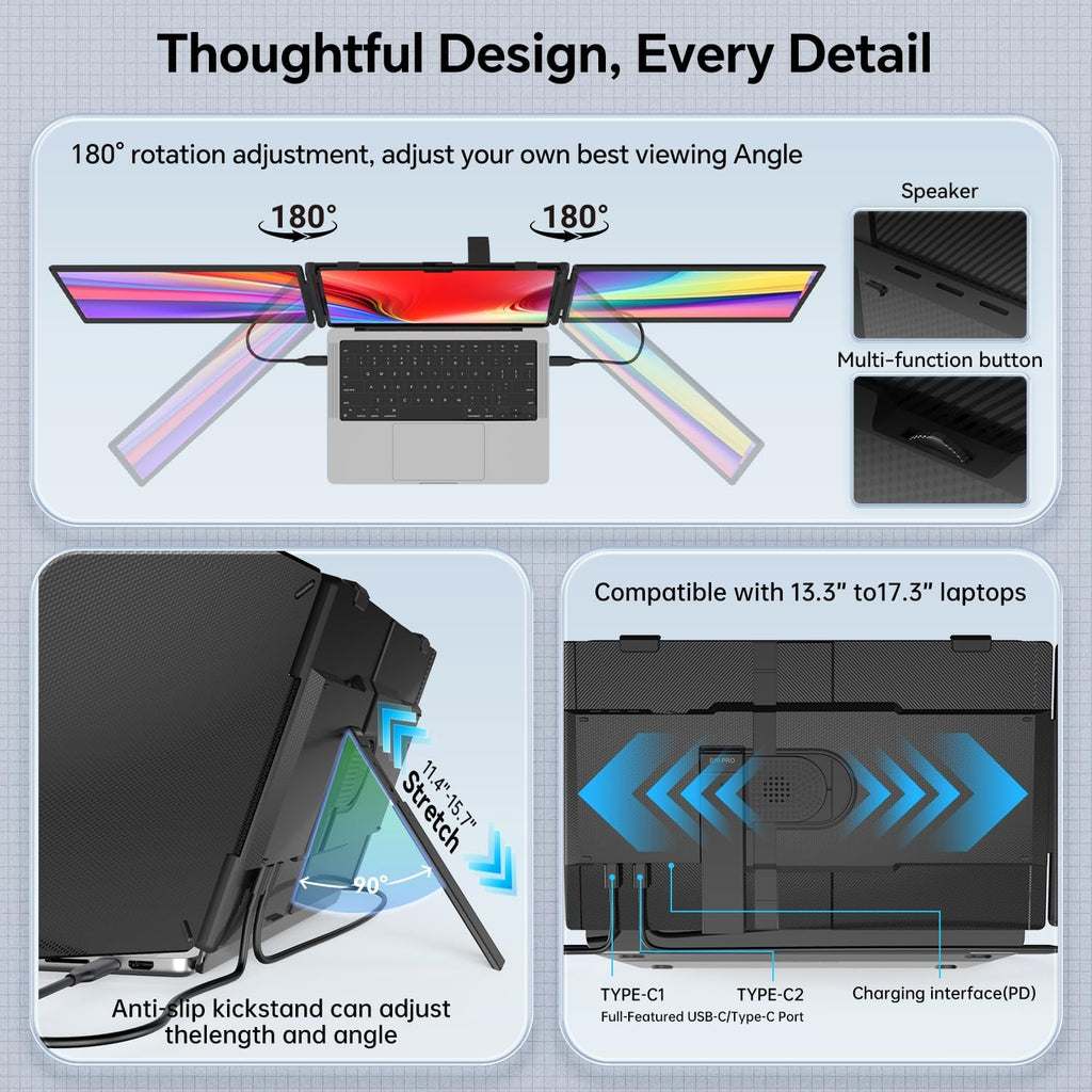 FEZOBR Extensor de pantalla para laptop, monitor portátil triple ul...
